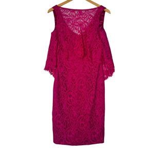 Theia Womens Size 4 Pink Lace Bodycon Knee Length Formal Cocktail Dress